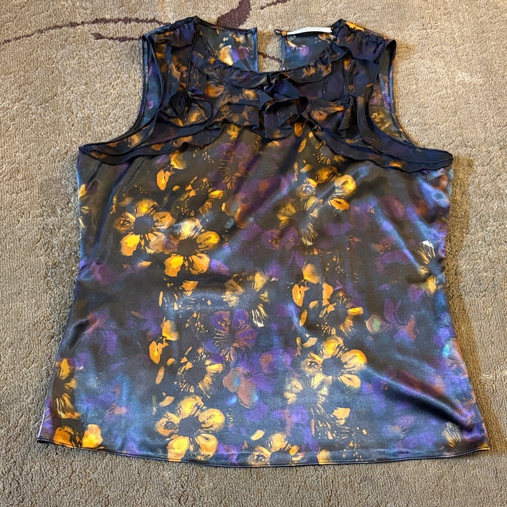 T Tahari Black and Yellow Floral Sleeveless Top